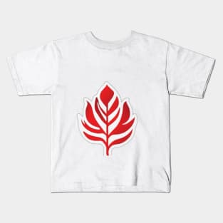 Abstract Red and White Leaf Symbol on Black Background No. 884 Kids T-Shirt